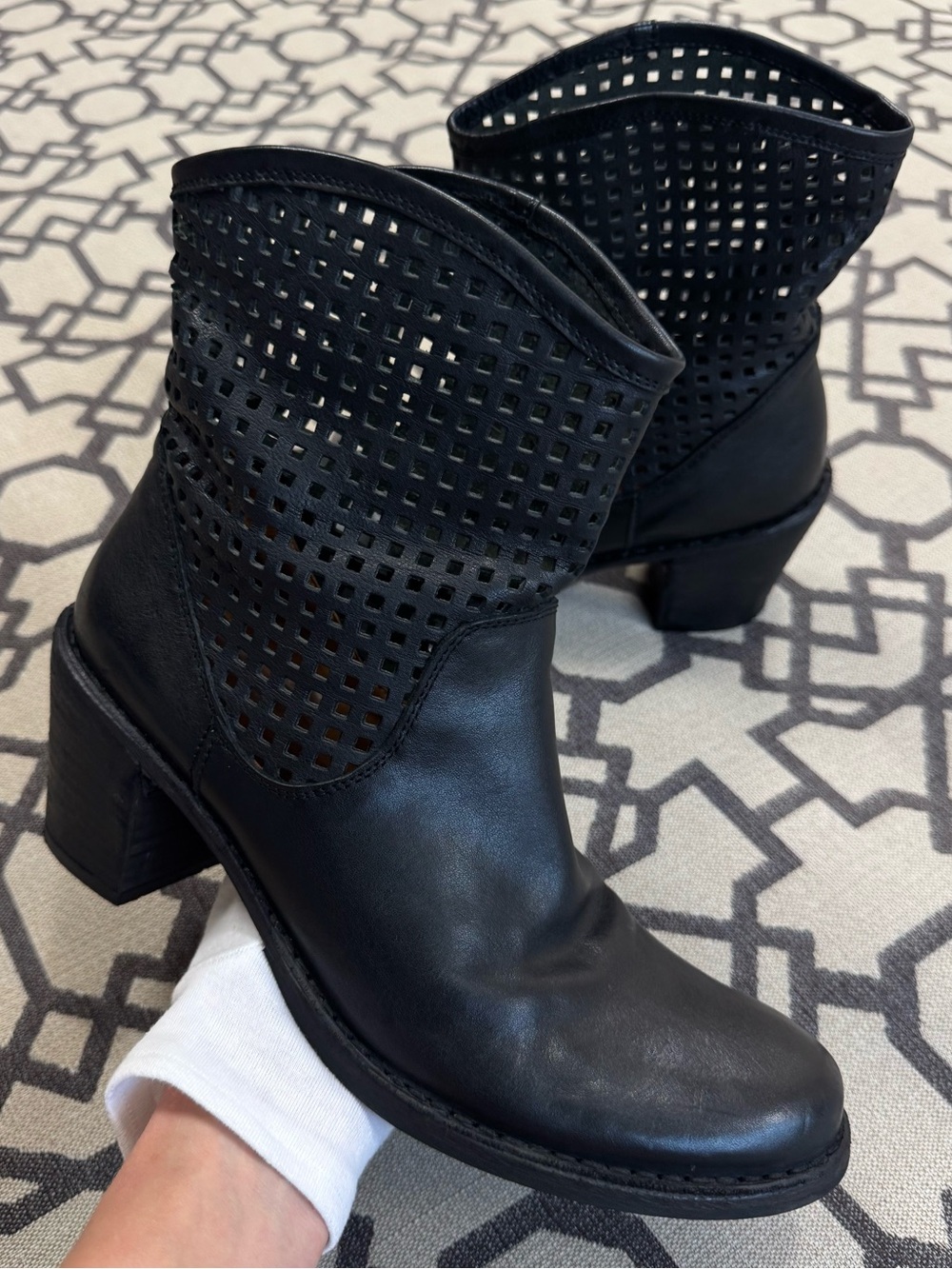 Fiorentini + Baker Black Laser Cut Leather Western Ankle Boots EU 41 US 11